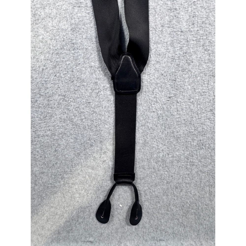 Perry Ellis Portfolio Mens Suspenders Black Grosgrain Y-Back Solid Brass Gold - Picture 4 of 5